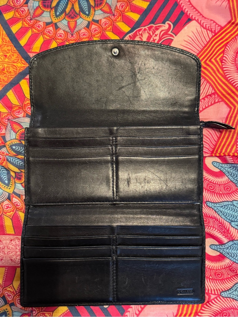 Coach Black Leather Checkbook Wallet Long Wallet Organizer Vintage Style - Picture 3 of 5